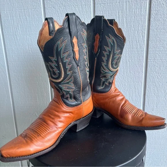 Lucchese 1883 N7361 Two Tone Western Boots Embroidered Snip Toe Men’s 9 B Narrow - Picture 1 of 9